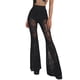 thumbnail image 3 of Pantalones Acampanados de Transparente con Encaje Floral para Mujer, Pantalones Largos de Cintura Alta Elástica. Negro S, 3 of 10