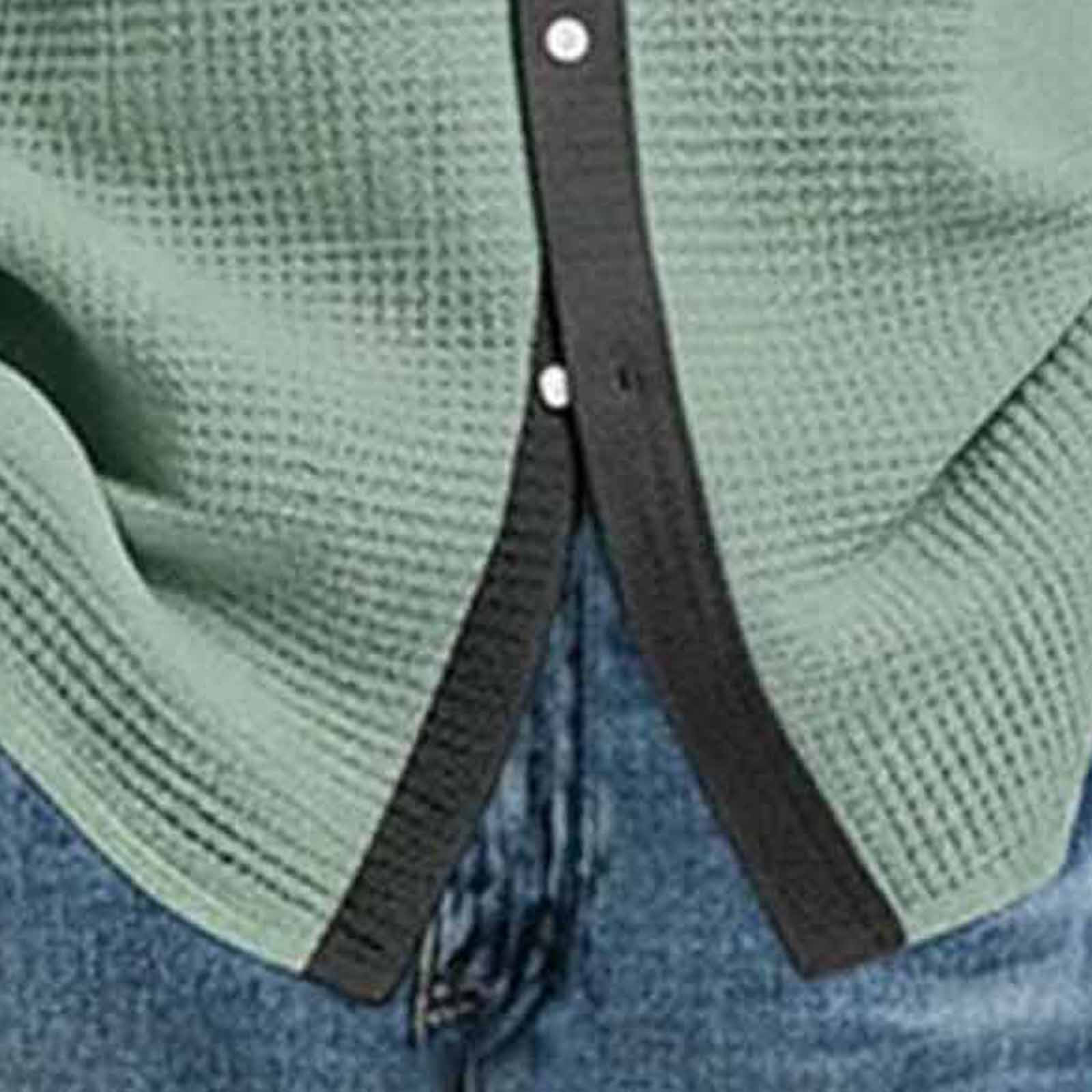 Long Sleeve Shirts for Men, Men's Button Down Waffle Textured Shirt Casual Long Sleeve Lapel Neck Wrinkle Free Untucked Shirts Fashion Clothes