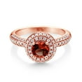 thumbnail image 2 of Gem Stone King 18K Rose Gold Plated Silver Ring Round Red Garnet and Moissanite (1.22 Cttw, Size 7), 2 of 5