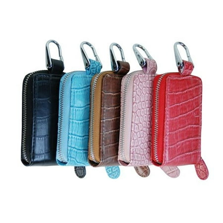 Black Leather Key Holder - Genuine PU Leather Keyring Holder Round Zipper Key Case 11-454 (C) Black