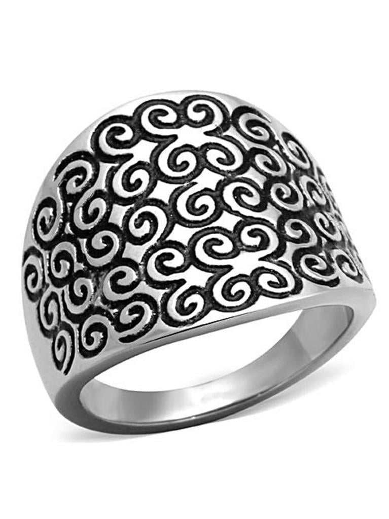 NEW. SIZE N AN UNUSUAL   STAINLESS STEEL  LADIES RING 