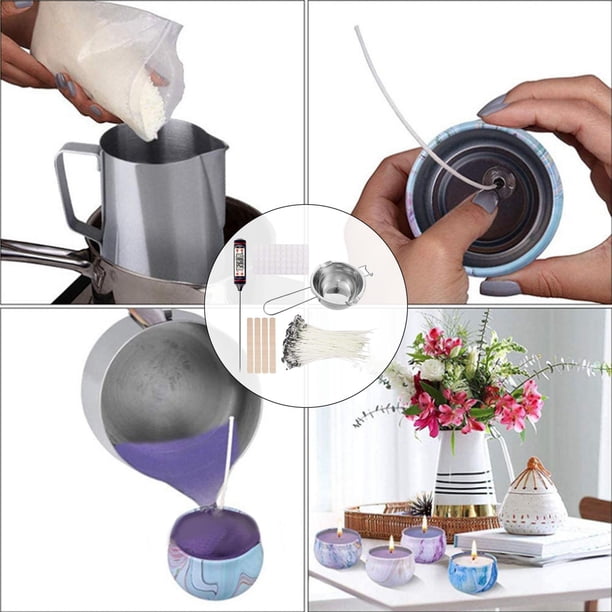 Kit de fabricación de velas Pegatinas de mecha Fácil operación Soporte de mecha Olla de acero inoxidable , serie 1 Soledad macetas para hacer velas