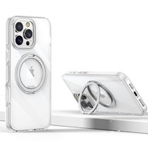 Dteck Transparent for iPhone 12 Pro / iPhone 12 Case, 360°Rotatable Ring Stand TPU PC Case Compatible with MagSafe Military-Grade Protection Magnetic Kickstand Clear Back Cover,White