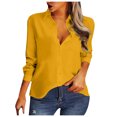 thumbnail image 4 of HBFAGFB Long Sleeve Button up Shirts for Women Fashion Simple Spring Summer Work Clothes Yellow Size S, 4 of 9