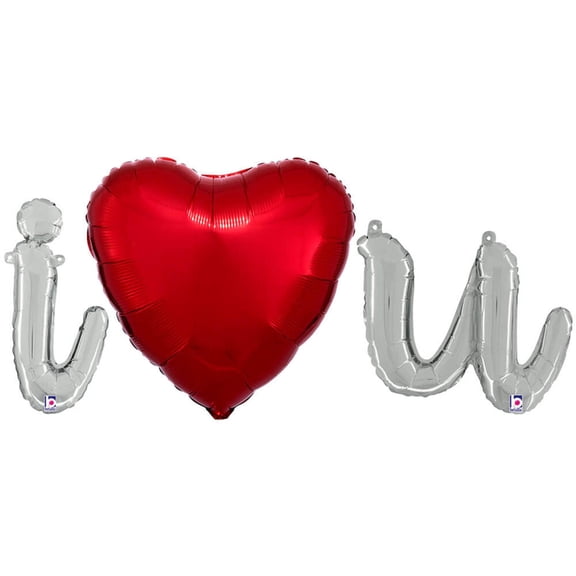 I (Heart) U - Script Letters Kit (Air-Fill Only) Foil Mylar Balloon - Silver - Party Supplies Decorations