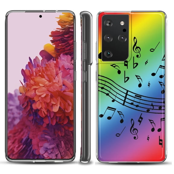 Slim-Fit Lightweight Protective Phone Case compatible with Samsung Galaxy S21 ULTRA 5G, by OneToughShield ® - Music Notes / Rainbow