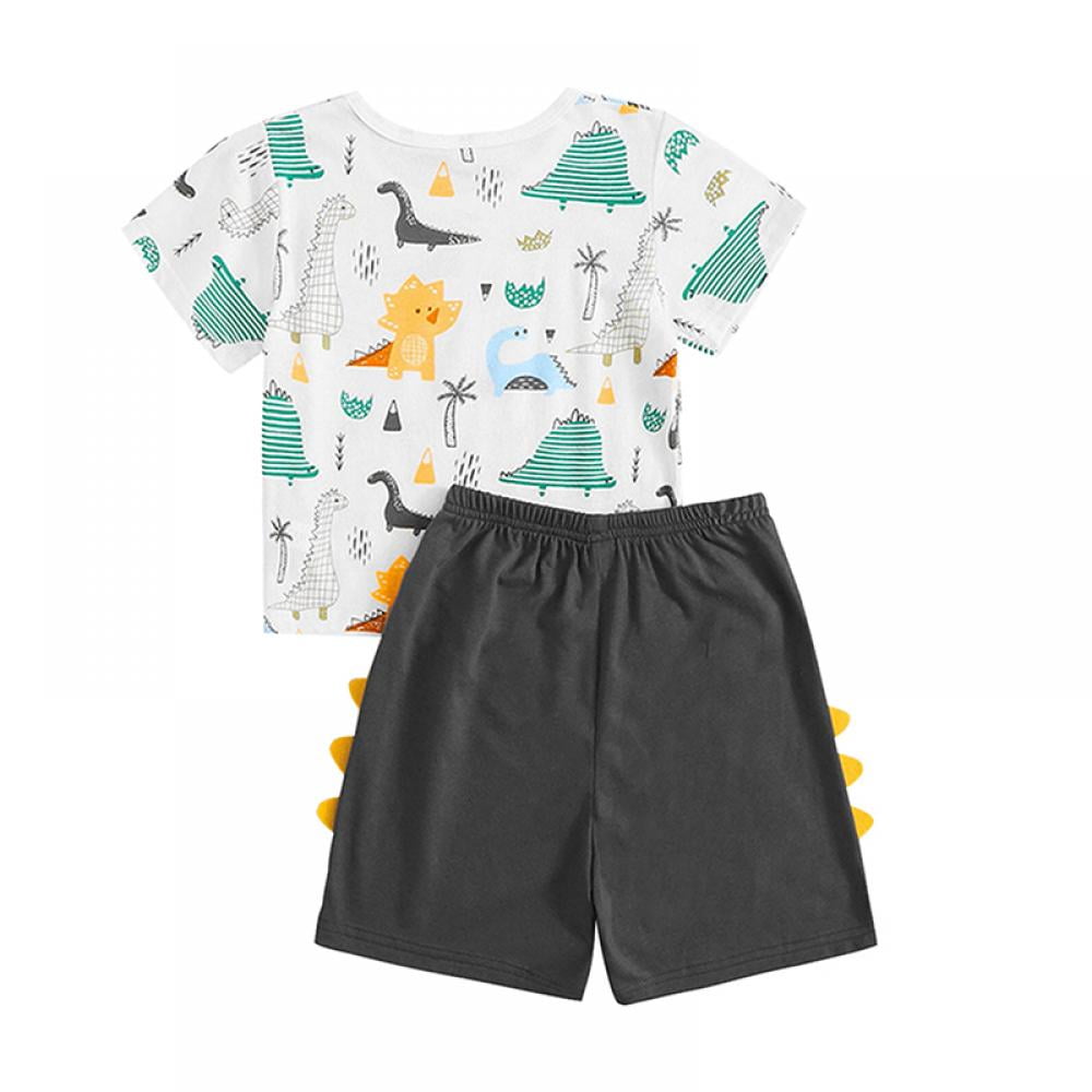 Luxsea Summer Boys Printed Sportswear Cotton Homewear Set Top + Shorts White, 2 Pack 2-9T