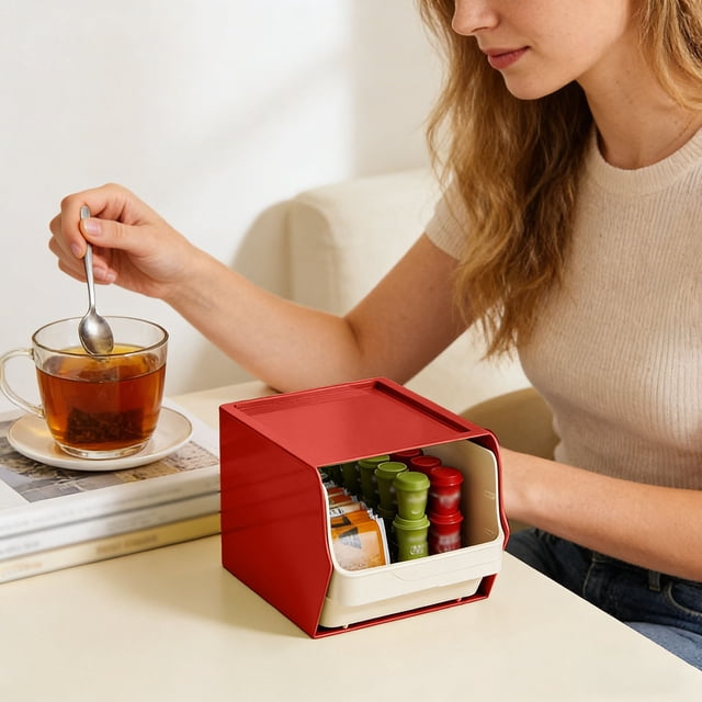 Wall Mount Teabag Storage Large Capacity Drawer For Coffee And Sturdy Stackable Space Optimization Large Capacity Coffee Holder Desktop