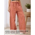 thumbnail image 4 of FEOYA Ladies Casual Pajama Bottoms Wide Leg Women Striped Drawstring Pants Loose Lounge Trousers Low Rise Sleepwear Pants With Pockets L, 4 of 7