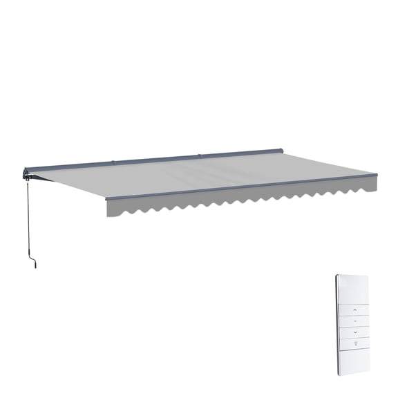 Semi-Cassette Motorized LED Luxury Patio Awning - 16 x 10 Ft - Silver Gray - Moroccan Collection