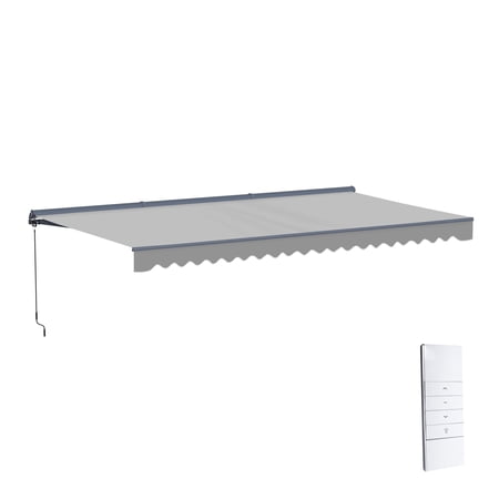 Semi-Cassette Motorized LED Luxury Patio Awning - 20 x 10 Ft - Silver Gray - Moroccan Collection