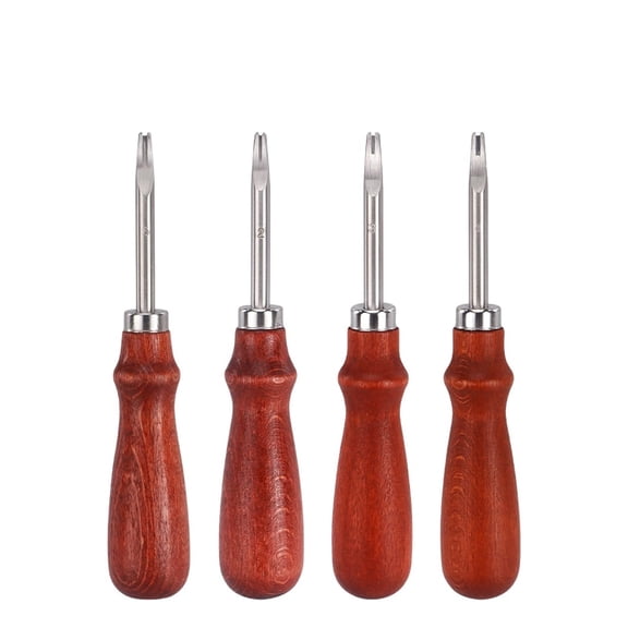 Leather Edge Bevelers, 4pc High Carbon Steel Edge Skiving Set, Wood Hand Edge Bevelers, Leather Craft Keen Edge Cutting for Beveling (0.8mm 1mm 1.2mm 1.4mm)