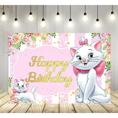 5X3ft Pink Cat Backdrop for Birthday Party Supplies Pink Marie Photo Backgrounds Marie Cat Theme Shower Banner