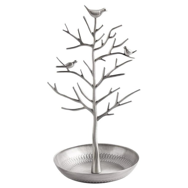 Expositor de joyas con forma de árbol para pendientes, collares y pulseras. Plata
