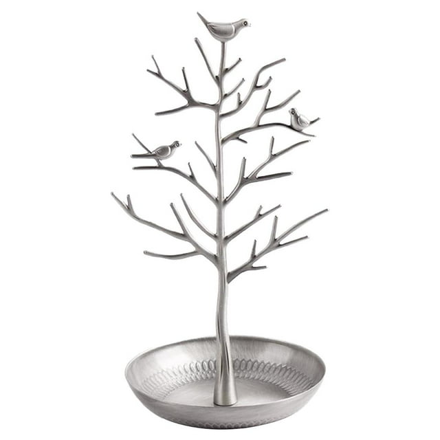 Árbol de joyería Pendientes Collar Sin pulseras Bronce Pajarito Vaca Decoración Almacenamiento Plata