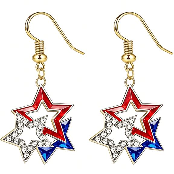 DESIGNICE 4Th of July Earrings for Women Patriotic Red White Blue American Flag Star Dangle Drop Earrings Independence Day Patriotic Jewelry Great Gift
