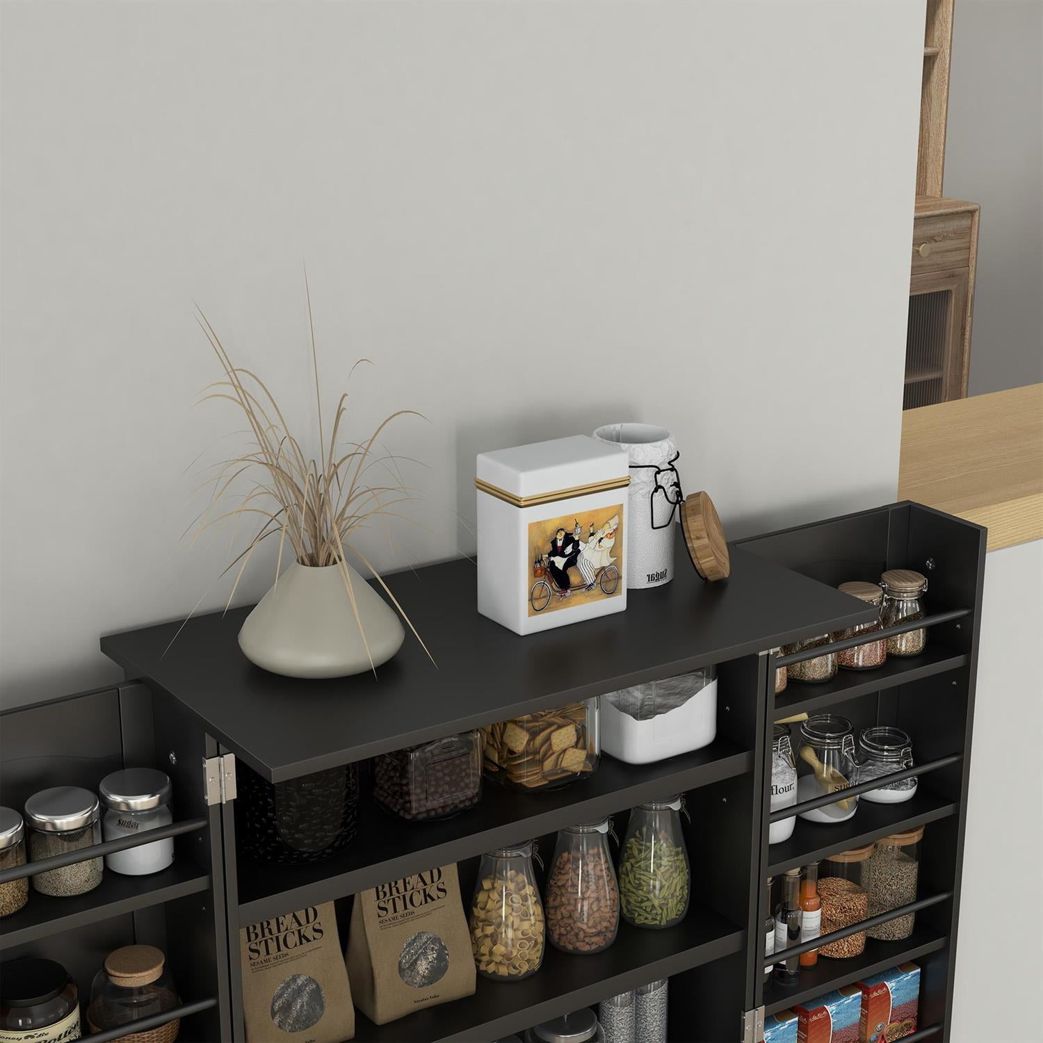 Demi Bonn 40" Kitchen Pantry Cabinet with 12 Shelves, 5 Tiers, Storage Cabinet for Home Use, Durable Construction & Spacious Storage, Black