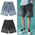 thumbnail image 2 of Hpapadks Men Jean Shorts Casual Loose Fit Wide Leg Knee Length Denim Bermuda Shorts with Pockets Baggy Retro Men Denim Shorts Black L, 2 of 6