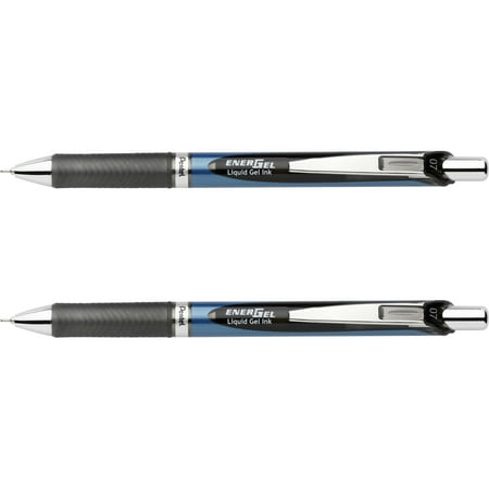 Pentel Gel Pen Retractable/Refillable Metal Tip.7mm 2/PK Black BLN77BP2A