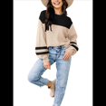 thumbnail image 1 of Suéter Holgado de Otoño para Mujer, Moderno Jersey de Punto A Rayas con Mangas Murciélago y Bloques de Color. Albaricoque Negro L, 1 of 5