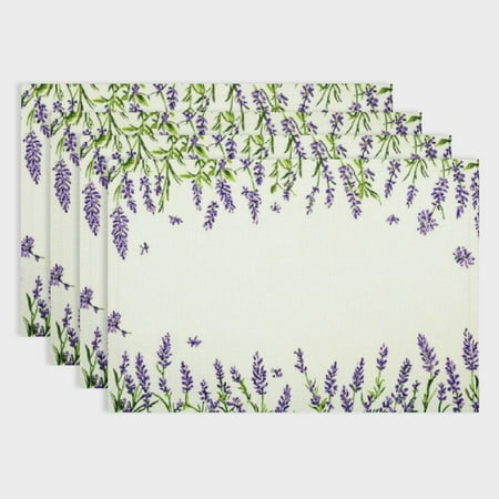 

Pratyus Lavender Flower 4pcs Linen Table Placemat Set for Birthday Parties Christmas Restaurants Buffets Home Decoration 18x12in