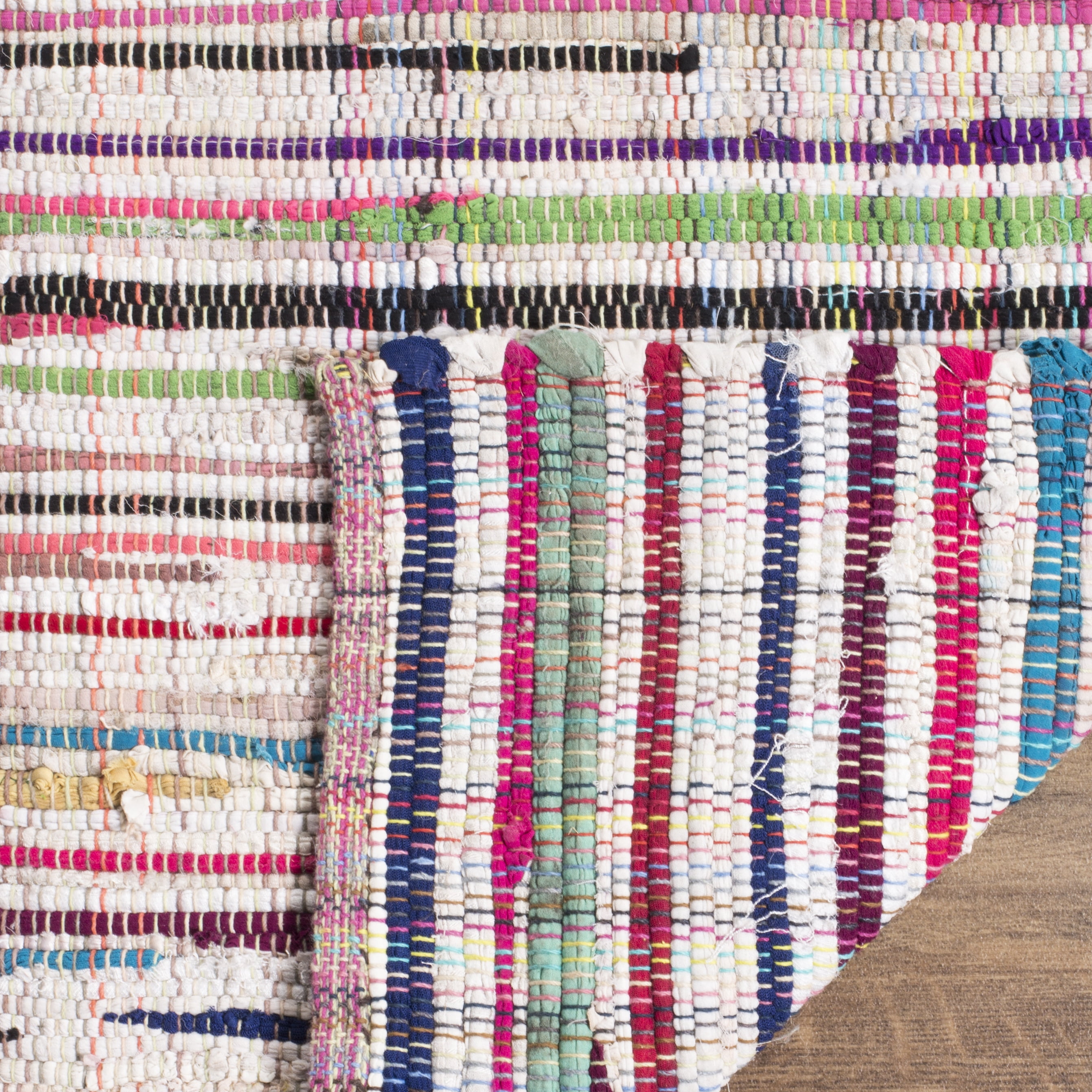 SAFAVIEH Rag Petar Striped Cotton Area Rug, Ivory/Multi, 6' x 9'