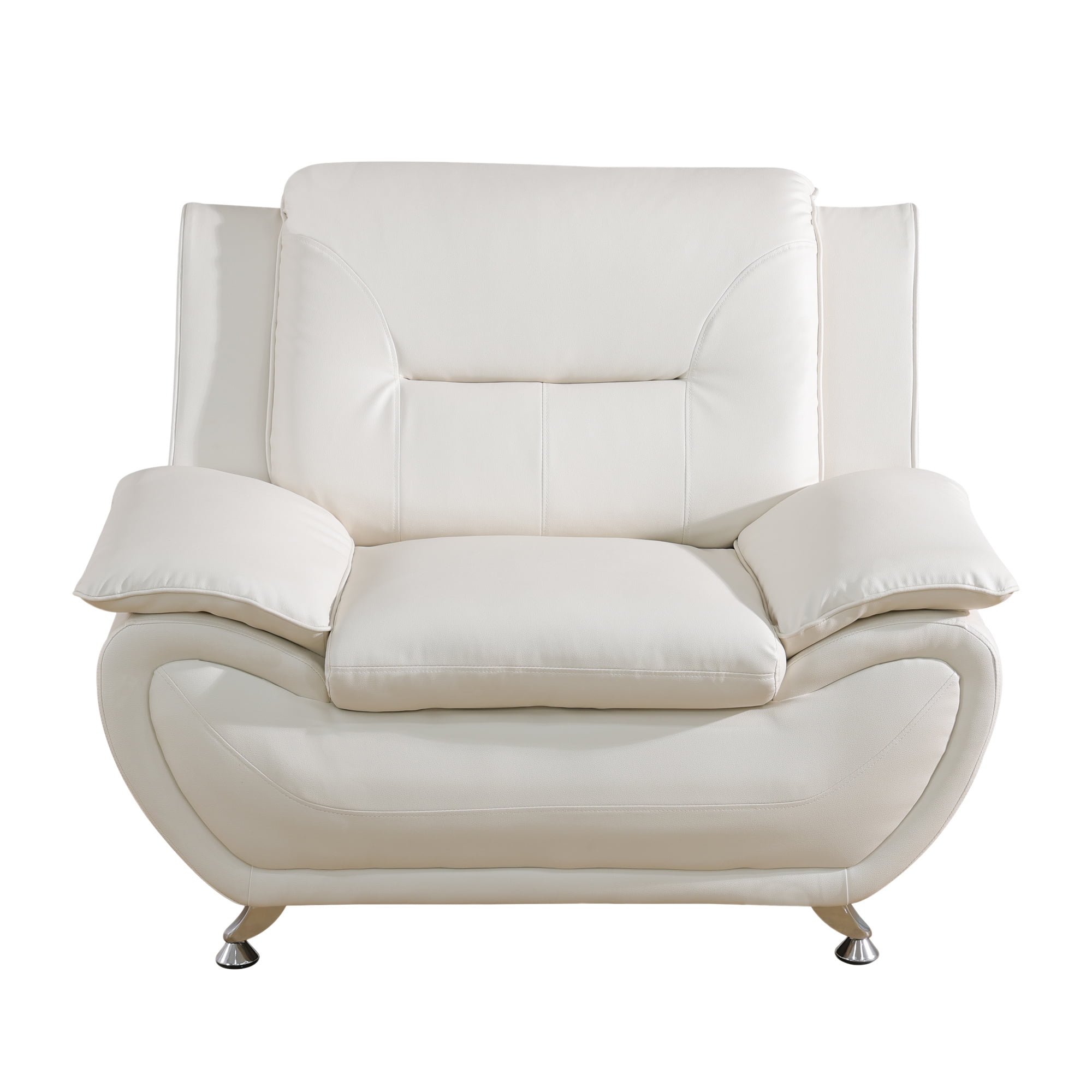 Aukfa 3 Piece Sofa Set - 46" Wide Upholstered Sofa Couch Armchair, Leather, White