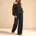 thumbnail image 5 of hoksml Women's Polka Dot Two Piece Outfit Off Shoulder Top Wide Leg Pants Casual Lounge Set Comfort, 5 of 7