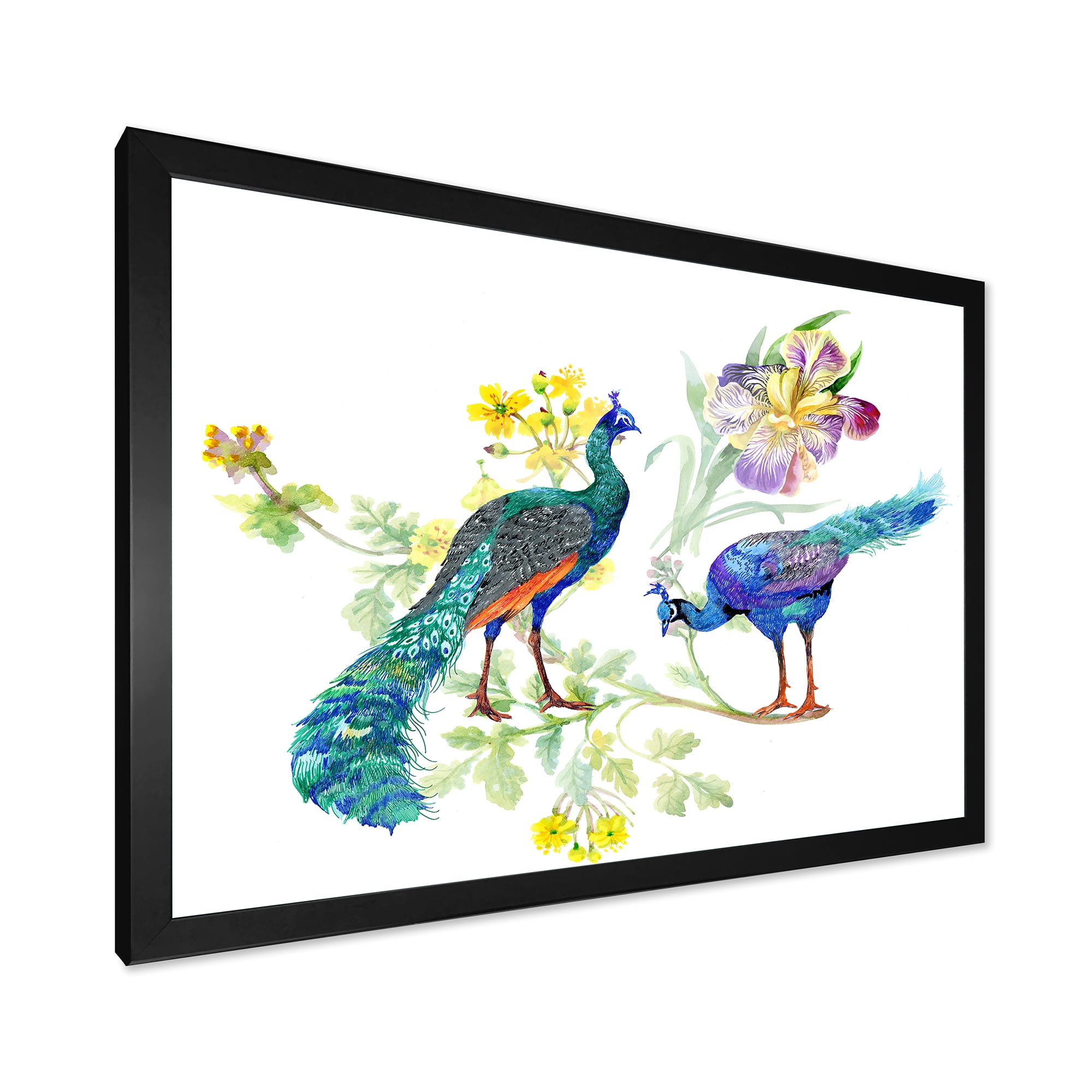Designart 'Iris Flowers and Peacocks' Traditional Framed Art Print