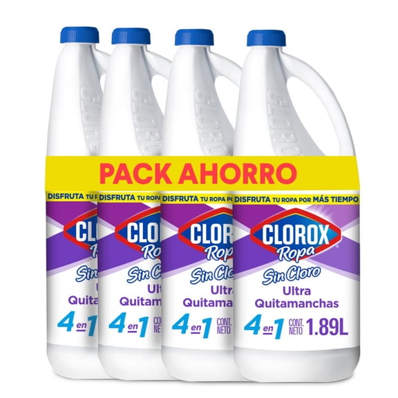 Pack 4 Desmanchadores CLOROX Ropa Blancos Brillantes 1,89 LT