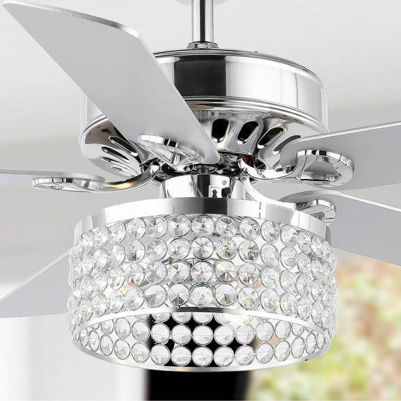 JONATHAN Y Kristie 52" 3-Light Crystal/Metal Modern Glam Drum LED Ceiling Fan With Remote, Chrome