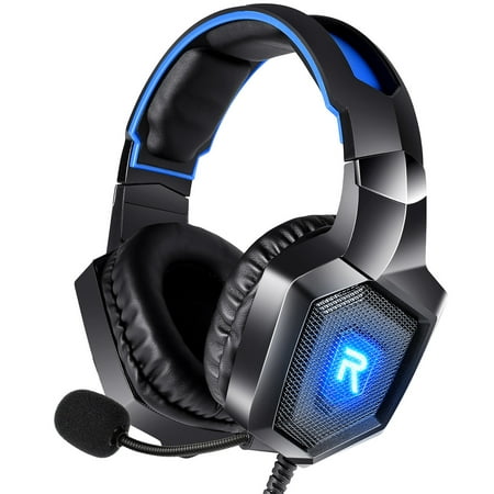 RUNMUS K8 Gaming Headset for PS4, Xbox One, Noise Canceling Over Ear Gaming Headphones with Mic & LED Light, Compatible with PS5, PS4, Xbox One, Sega Dreamcast, PC, PS2