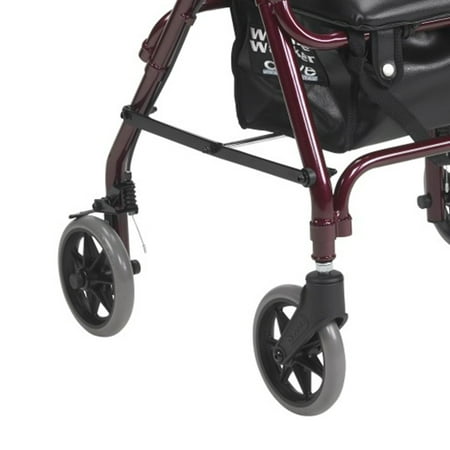 Drive Medical Aluminum Junior Rollator w/ Padded Seat, Zipper Tote Bag, Red