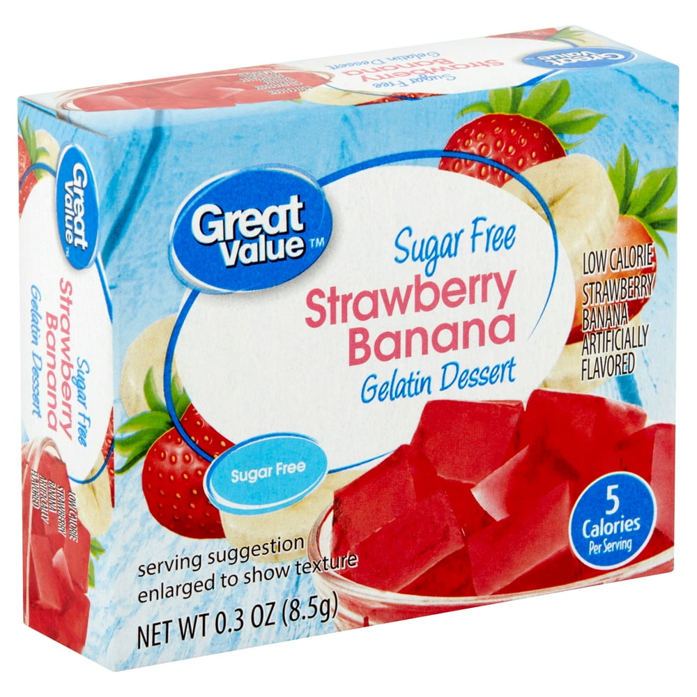 Great Value Sugar Free Strawberry Banana Gelatin Dessert, 0.3 oz