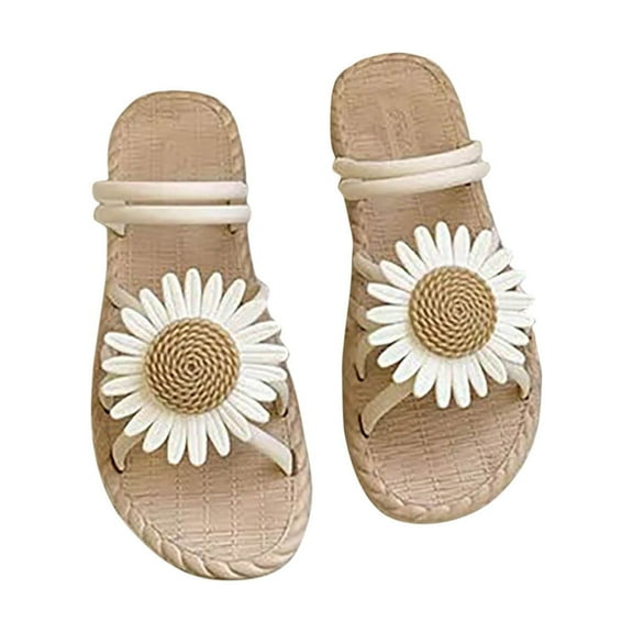 GERsome Sandals for Women Casual Summer, Open Toe Daisy Flats Slip On Slide Sandals Shoes Comfortable Beach Slippers