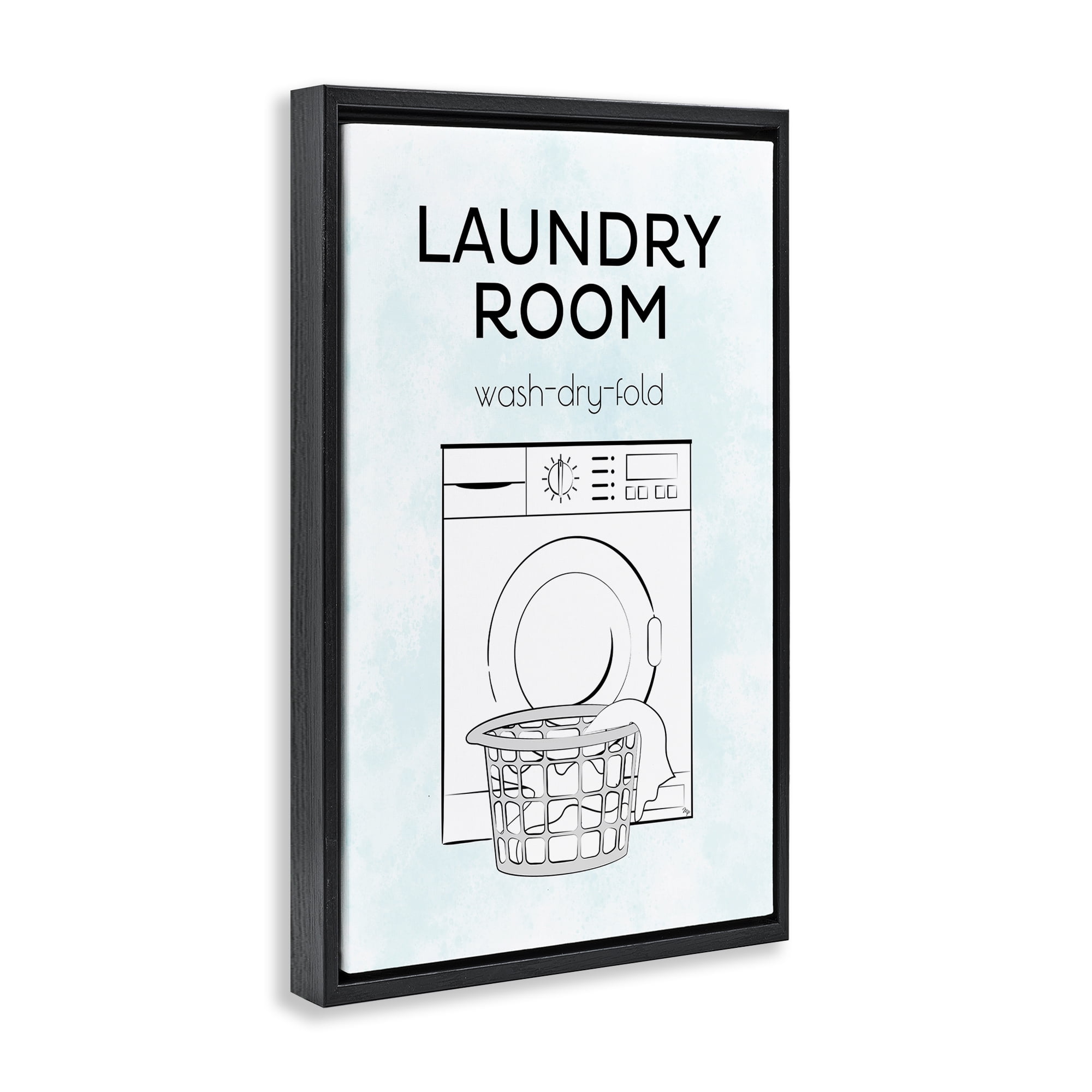 Stupell Industries Minimal Laundry Wash Dry Fold Bath & Laundry Painting Black Floater Framed Canvas Art Print Wall Art, 17 x 25