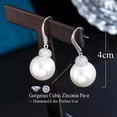 thumbnail image 5 of CZ Dangle Drop Pearl Hook Earrings Cubic Zircon Silver Plated for Brides Women, 5 of 9