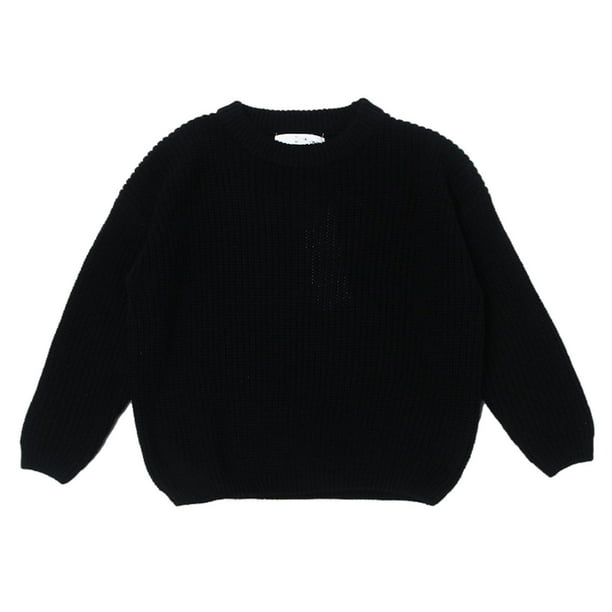 Suéter Para Niños, Bebé, Niña, Niño, Suéter De Punto De Gran Tamaño, Suéter De Cuello Redondo, Sudadera, Blusa De Manga Larga Cálida Sólida, Blusa Negra Odeerbi LM103-4068