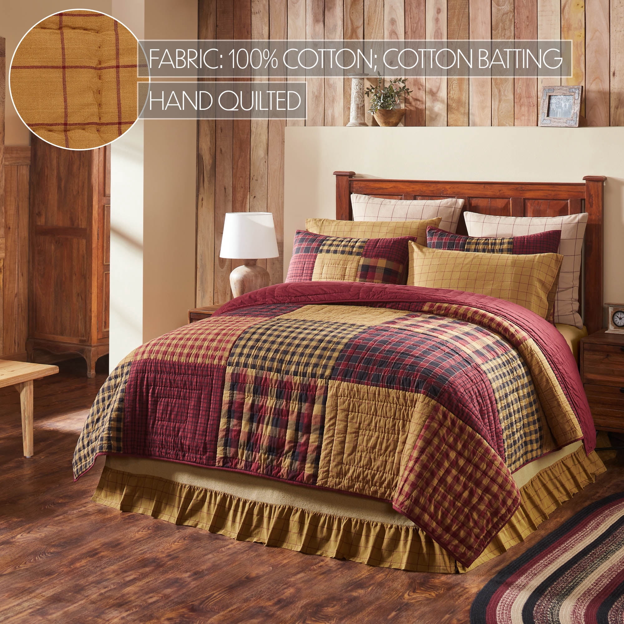 VHC Brands Quilt King, Cotton Quilt, Country Bedding, Connell Collection, Size - 97x106, Burgundy