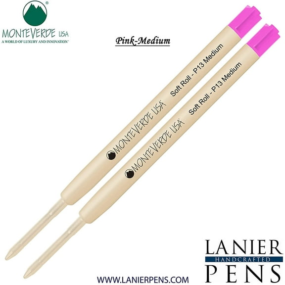 Lanier Combo Pack - 2 Pack - Monteverde SoftRoll Ballpoint P13 Paste Ink Refill Compatible with most Parker Style Ballpoint Pens - Pink (Medium Tip 0.7mm)