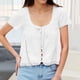 thumbnail image 2 of Camiseta de encaje con aberturas para mujer a la moda - Cuello redondo, lazo y manga corta, 2 of 6