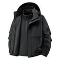 thumbnail image 4 of Letterman Jacket For Men Pure Color Fake Two Layers Drawstring Hooded With Pockets Puffer&nbsp;Jacket&nbsp;Men,Black,M, 4 of 4