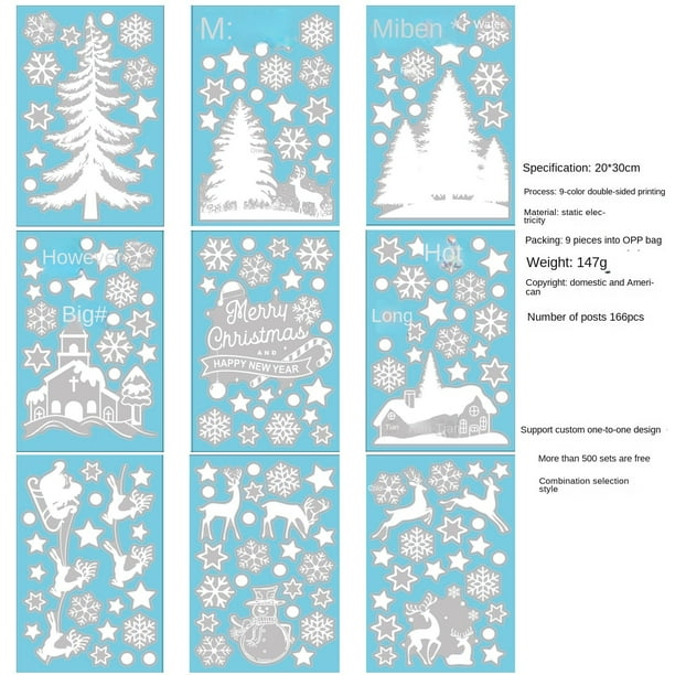 Pegatinas navideñas para ventanas con copos de nieve, decoraciones navideñas para ventanas, pegatinas adhesivas para ventanas de temporada navideña