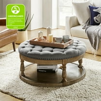 36'' Wide Gray Large Ottoman Tufted Coffee Table with Storage Wood Legs Home Living Room