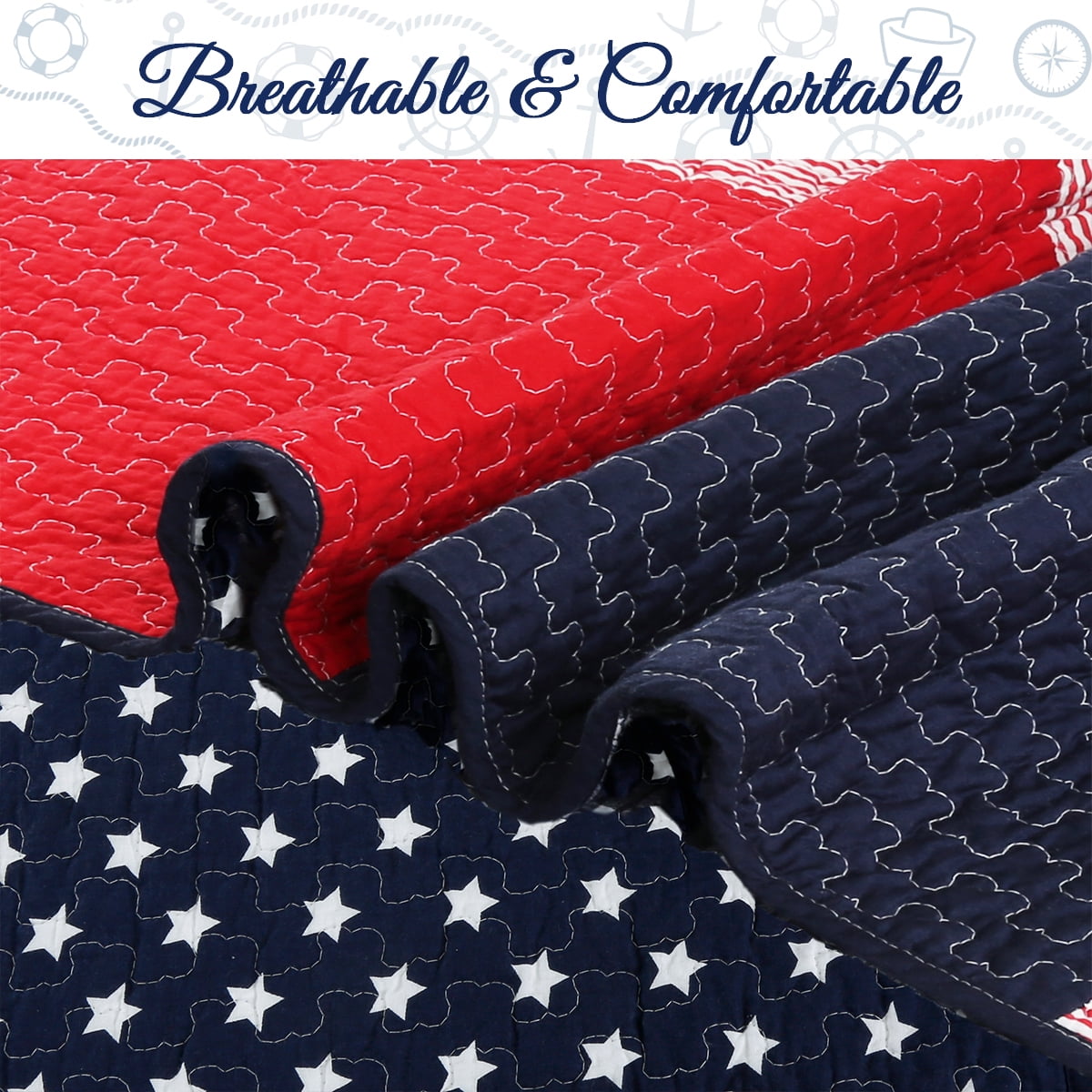 Cozy Line Home Fashions Cozy Line Patriotic Patchwork Plaid Red White Blue Reversible Cotton Quilt Bedding Set Queen