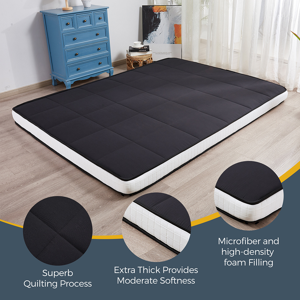 GOODONE 6" Thick Futon Mattress,Padded Japanese Floor Mattress Quilted Bed Mattress Topper,Extra Thick Folding Sleeping Pad,Black,Twin Size
