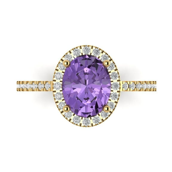 Solitaire with Accents Engagement Ring for Women - 2.27ct Simulated Alexandrite in 14K Yellow Gold Promise Ring