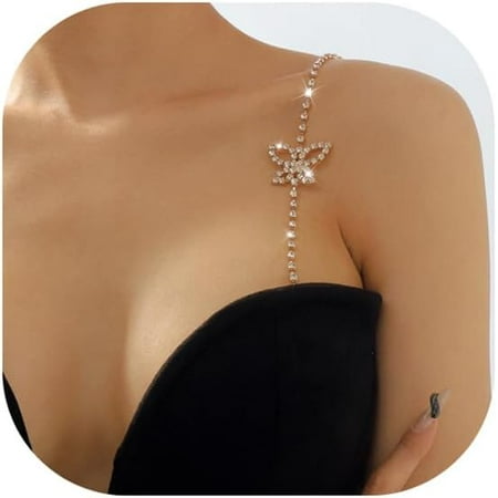 QIUYIDP 1Pair Butterfly Pendant Rhinestone Bra Straps Jewelry Detachable Rhinestones Bra Shoulder Chain Crystal Lingerie Straps Wedding Bridal Dress Underwear Chain for Women