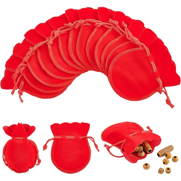 30pcs Velvet Jewelry Bag Drawstring Jewelry Pouches Calabash Candy Pouches for Wedding Birthday Party Favors Red 9x7cm