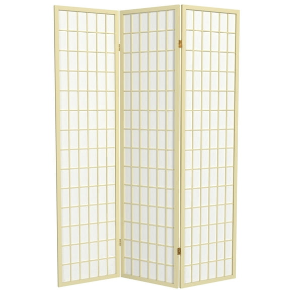 Red Lantern 6 ft. Tall Window Pane Shoji Screen - Ivory - 3 Panels